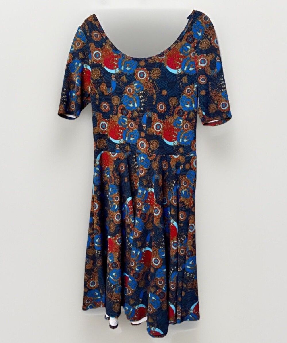 LuLaRoe Amelia Dress – Women’s Medium Retro Floral Fit & Flare Midi Dress